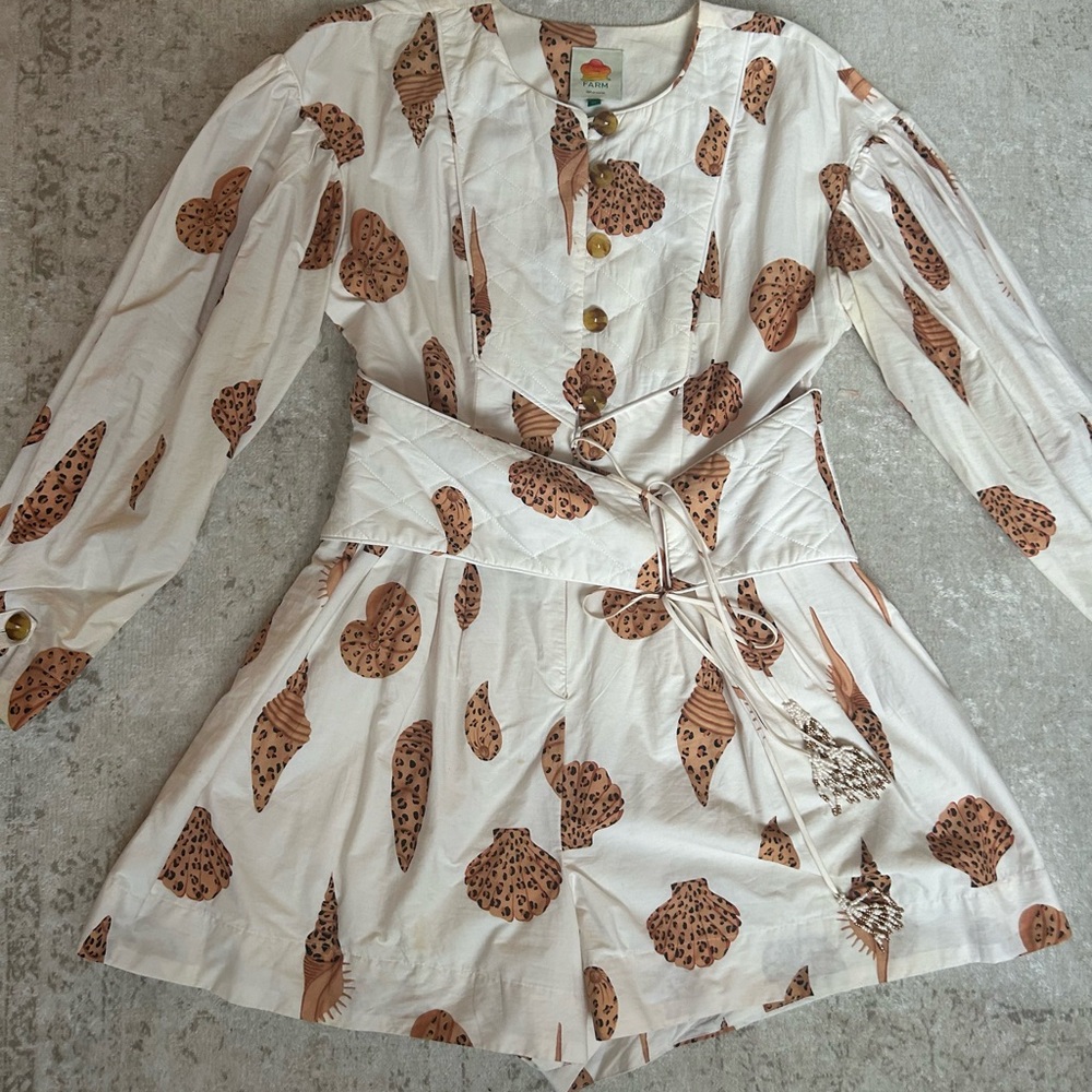 FARM Rio White and Brown Patterned Romper